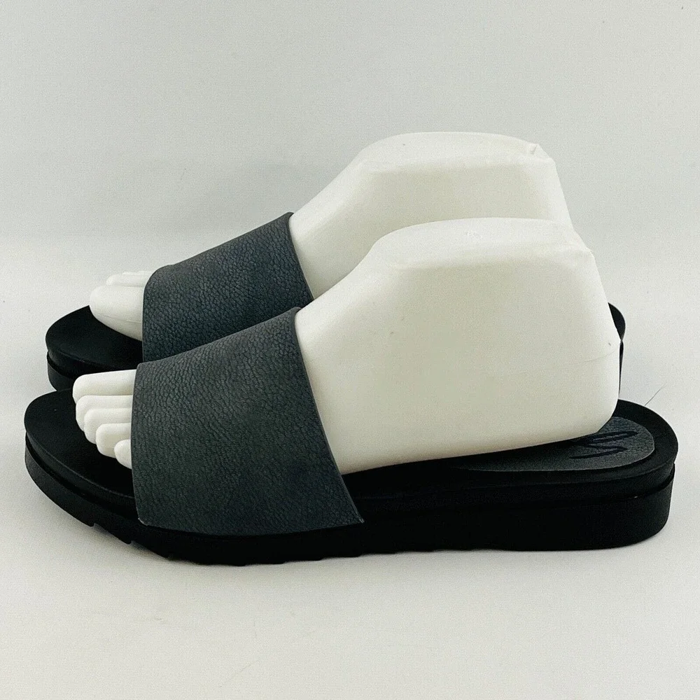 Womens 10 Seven7 Pearl Slide Gray Faux‎ Leather Slip On Sandals